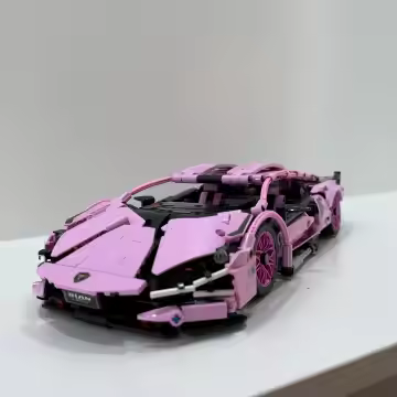 Cyberpunk Modern 1:14 Sports Car - Building Blocks 1000+PCS - Static Racing Kit pink - Image 3